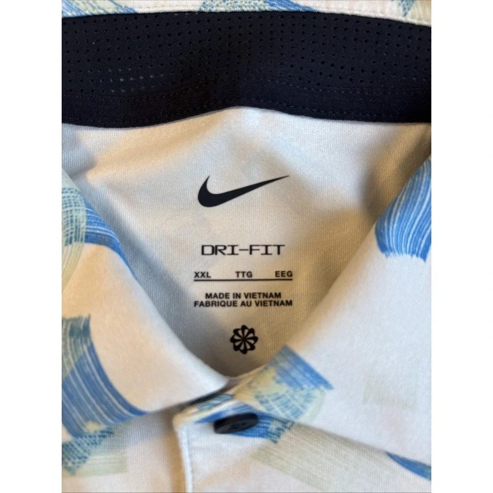NIKE Tour Dri-Fit Men's Golf Polo Micro Print  Cream/blue‎  XXL NEW